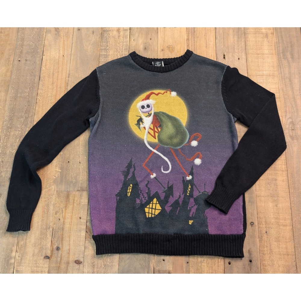 Disney Nightmare Before Christmas Jack Skellington Sweater Womens Large Black